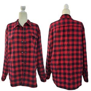 Lands' End Men's Large Buffalo Plaid Red Longs Sleeves Shirt Shacket Reversable